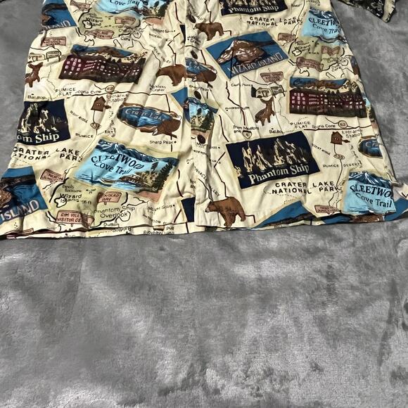 Dem Crazy Shirt Mens‎ Large Cream All Over Print Button Up Short Sleeves Casual - Picture 4 of 9